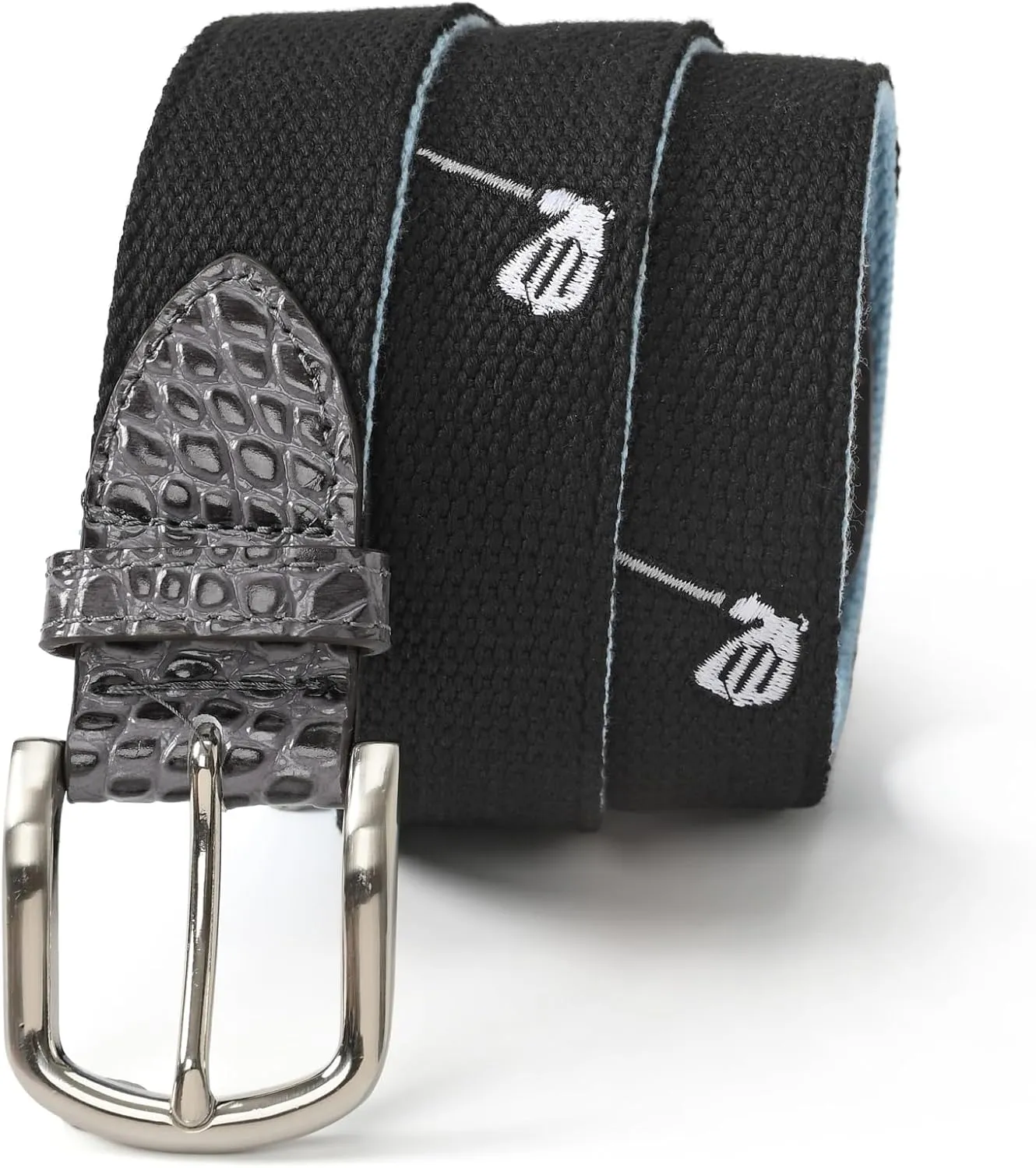 Mile High Life Golf Belts for Men, Canvas Belt with Genuine Leather Tips, Embroidered 2 Layer Web Belt with Pin Buckle