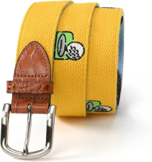 Mile High Life Golf Belts for Men, Canvas Belt with Genuine Leather Tips, Embroidered 2 Layer Web Belt with Pin Buckle