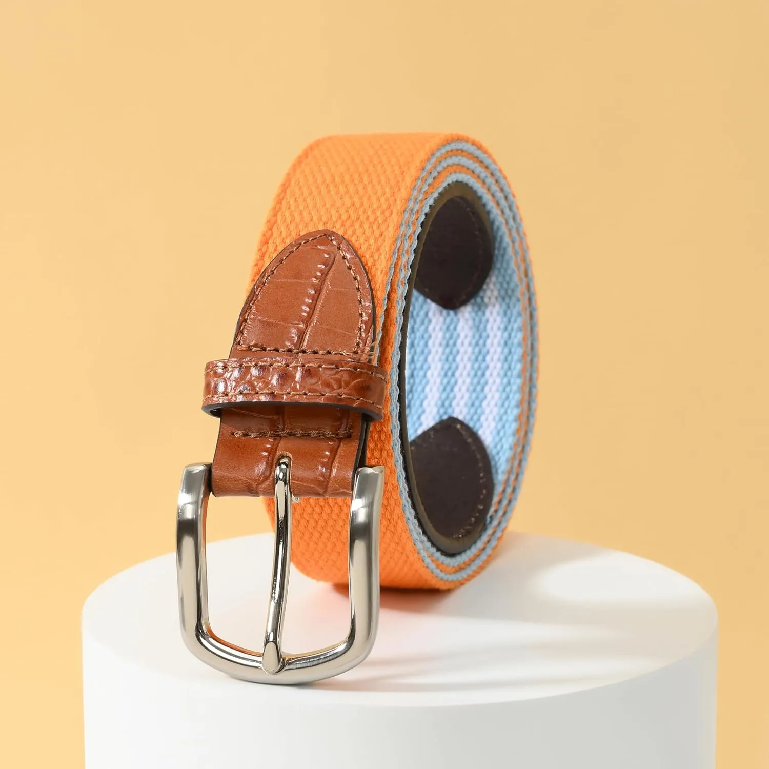 Mile High Life Golf Belts for Men, Canvas Belt with Genuine Leather Tips, Embroidered 2 Layer Web Belt with Pin Buckle