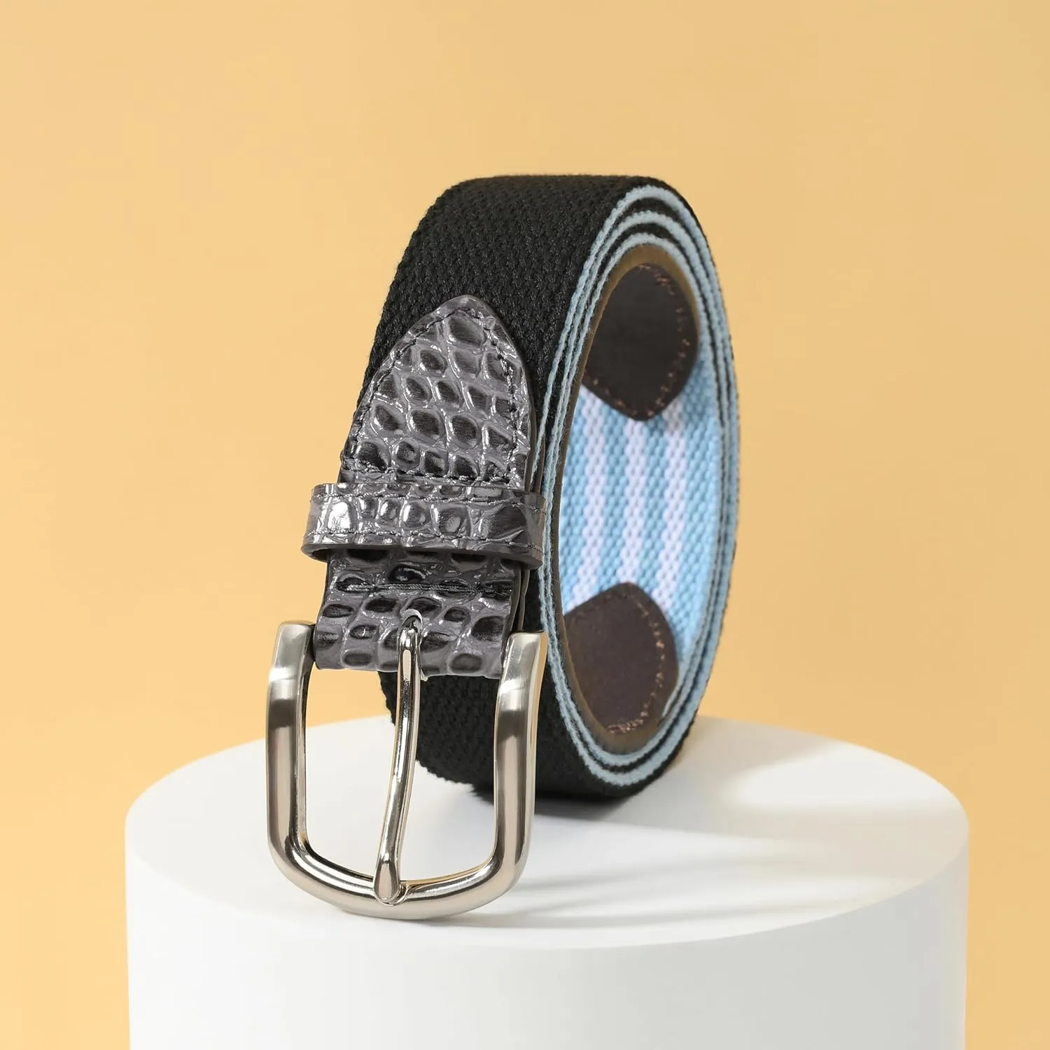 Mile High Life Golf Belts for Men, Canvas Belt with Genuine Leather Tips, Embroidered 2 Layer Web Belt with Pin Buckle