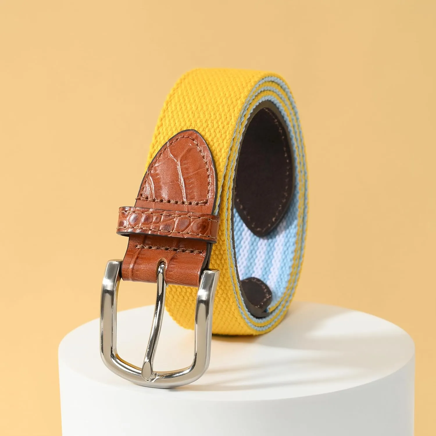 Mile High Life Golf Belts for Men, Canvas Belt with Genuine Leather Tips, Embroidered 2 Layer Web Belt with Pin Buckle