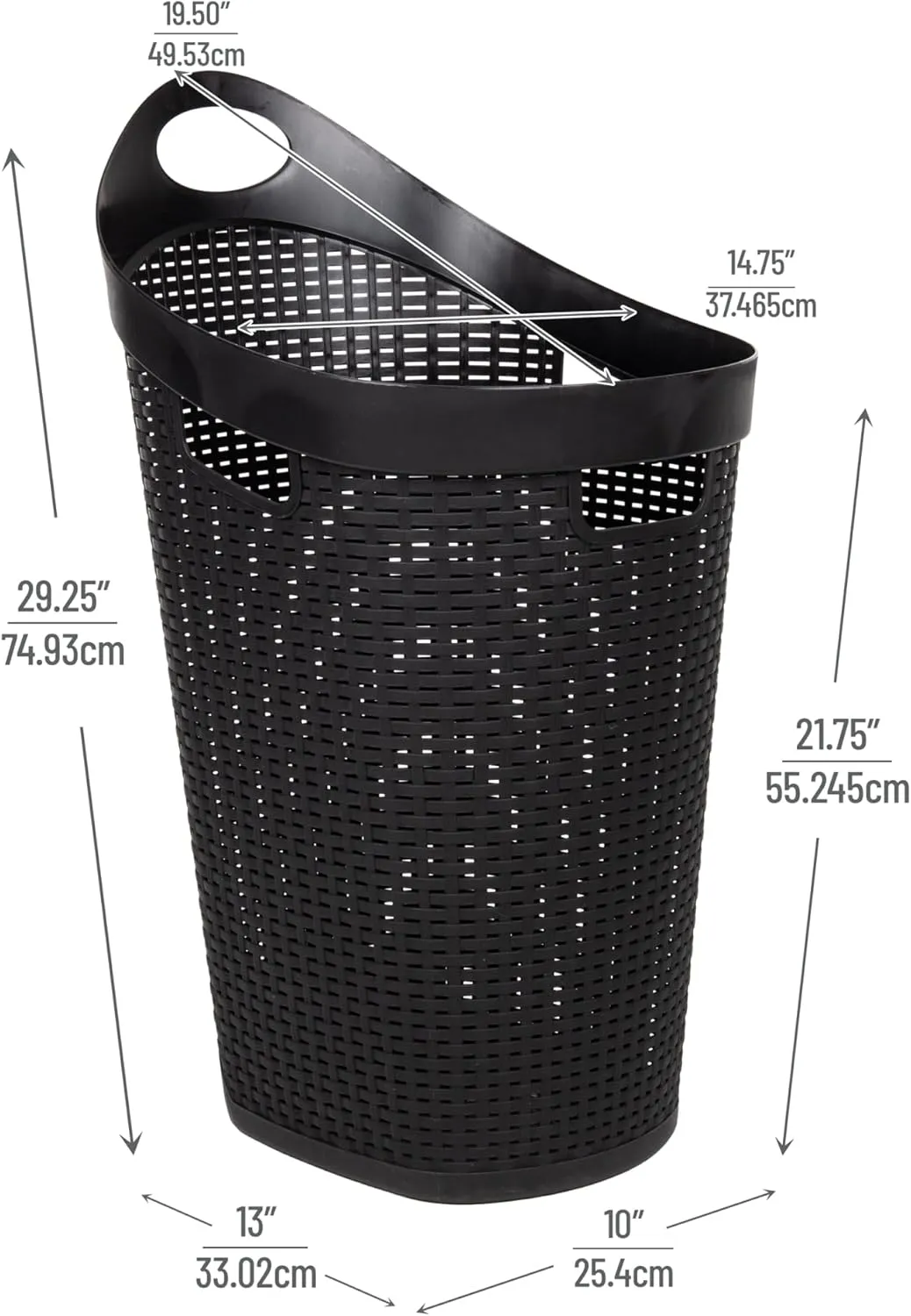 Mind Reader 60L Rolling Laundry Hamper, Clothes Basket, Wheels, Wicker Style, Plastic, 19.5"L x 14.75"W x 29.25"H, Black