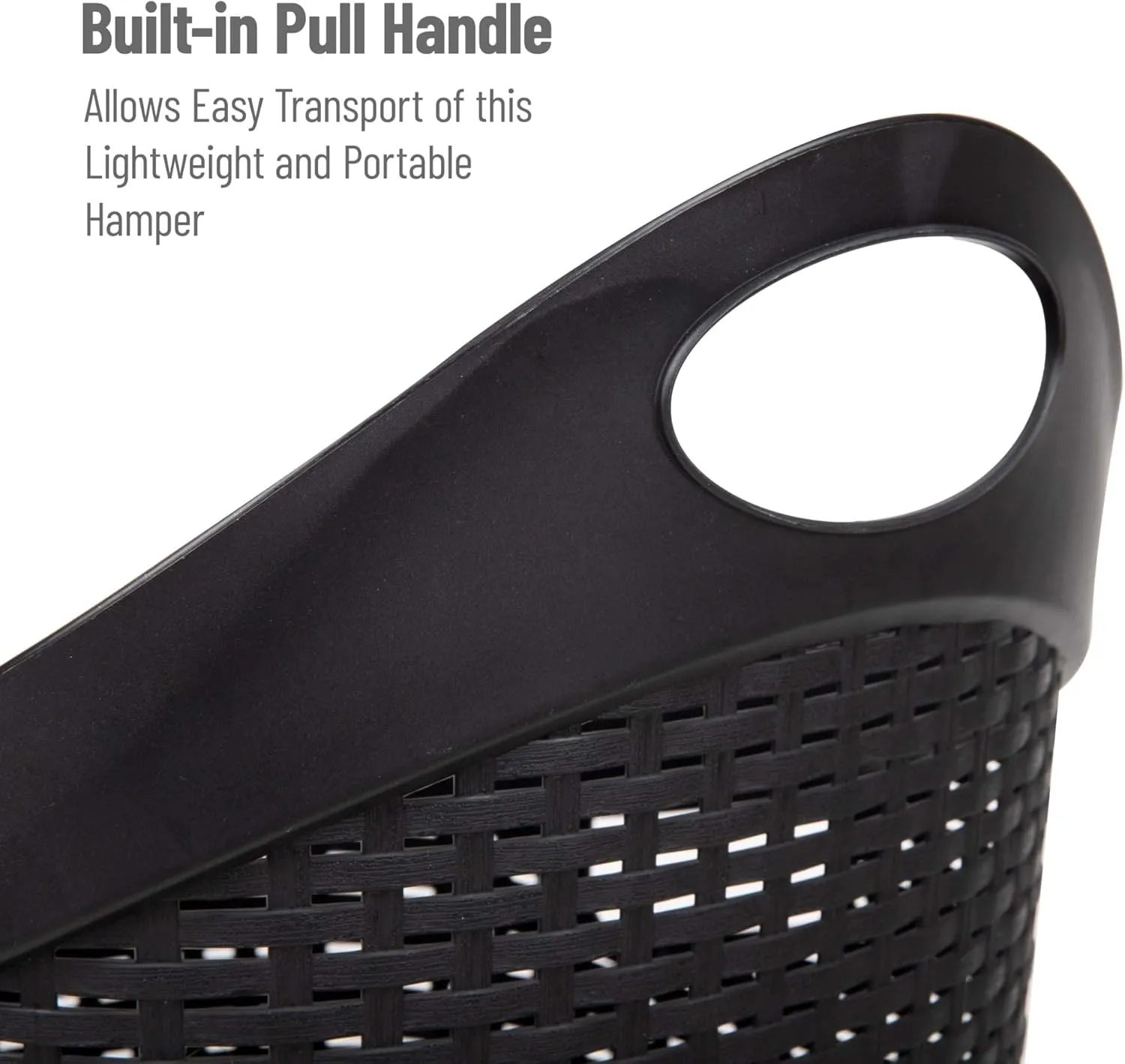 Mind Reader 60L Rolling Laundry Hamper, Clothes Basket, Wheels, Wicker Style, Plastic, 19.5"L x 14.75"W x 29.25"H, Black