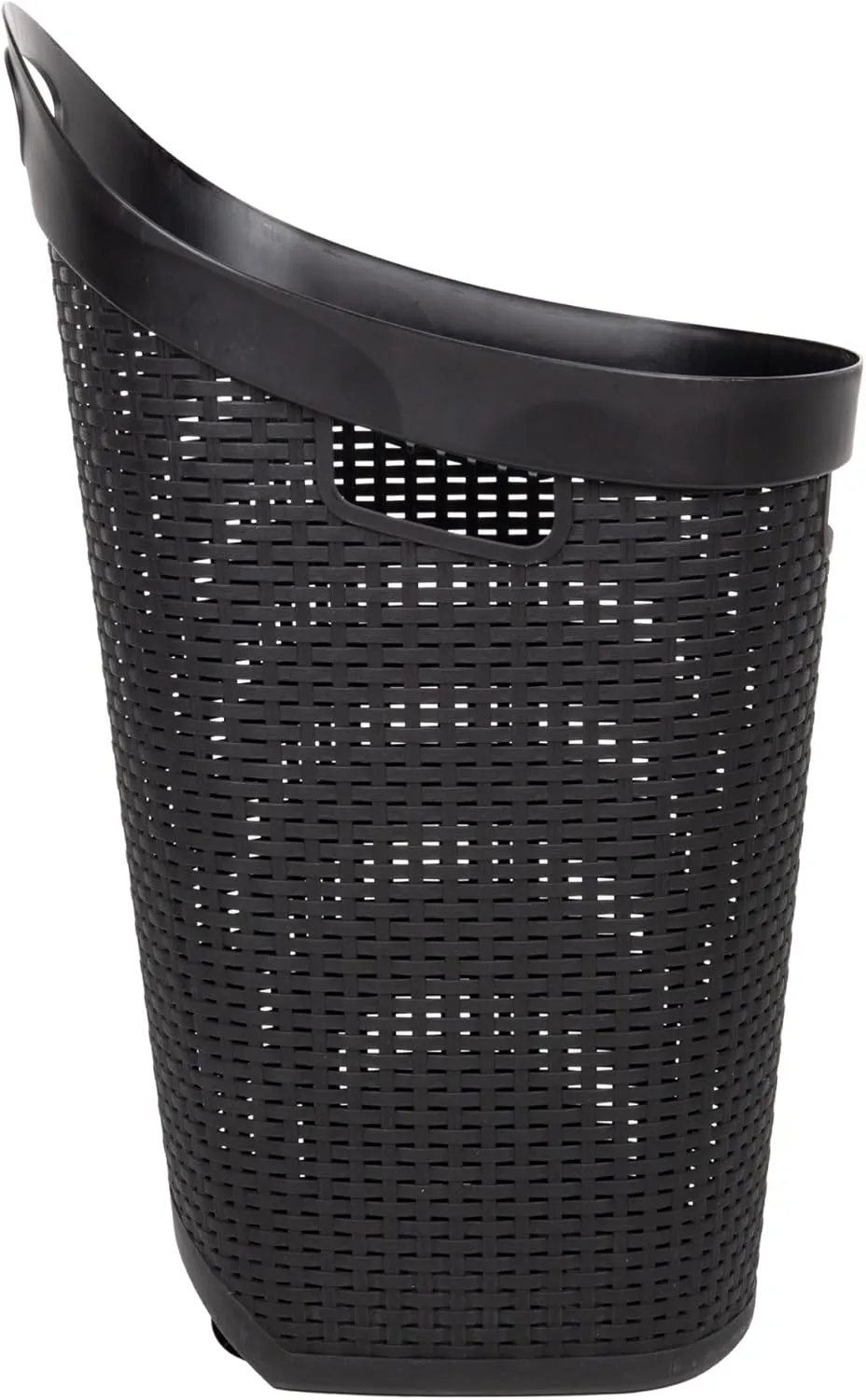 Mind Reader 60L Rolling Laundry Hamper, Clothes Basket, Wheels, Wicker Style, Plastic, 19.5"L x 14.75"W x 29.25"H, Black