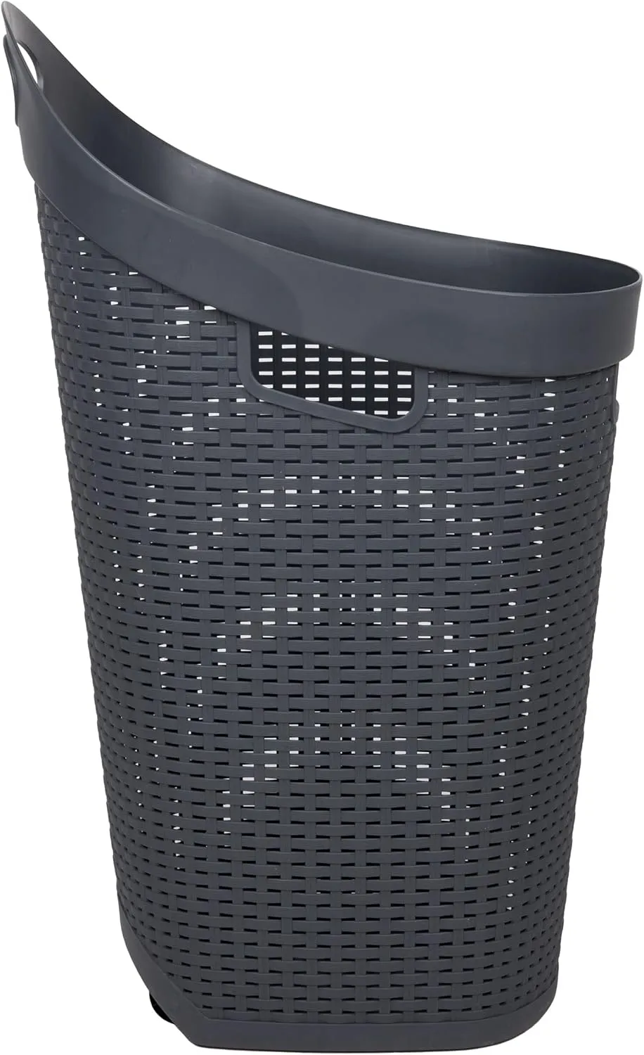 Mind Reader 60L Rolling Laundry Hamper, Clothes Basket, Wheels, Wicker Style, Plastic, 19.5"L x 14.75"W x 29.25"H, Grey