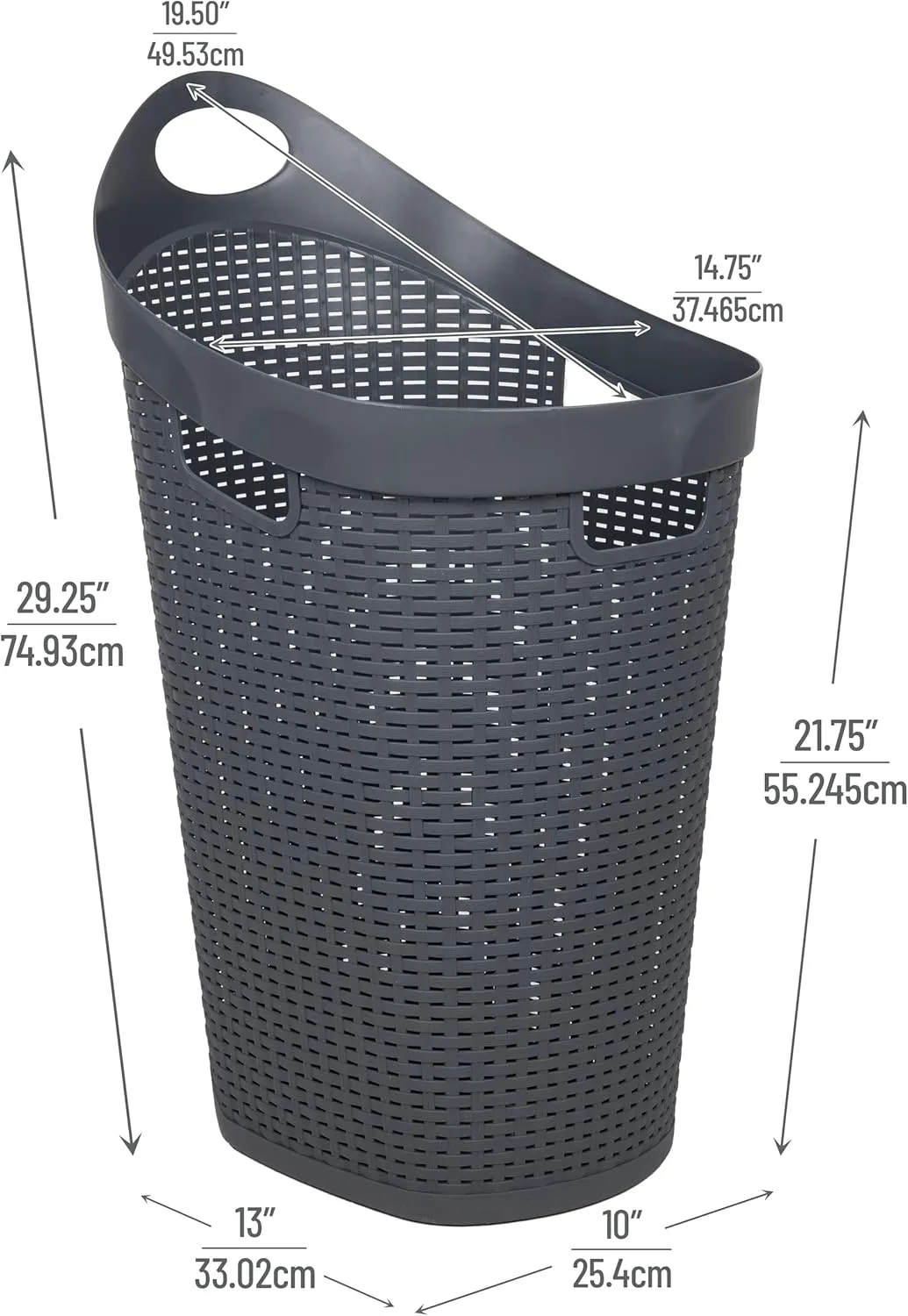 Mind Reader 60L Rolling Laundry Hamper, Clothes Basket, Wheels, Wicker Style, Plastic, 19.5"L x 14.75"W x 29.25"H, Grey