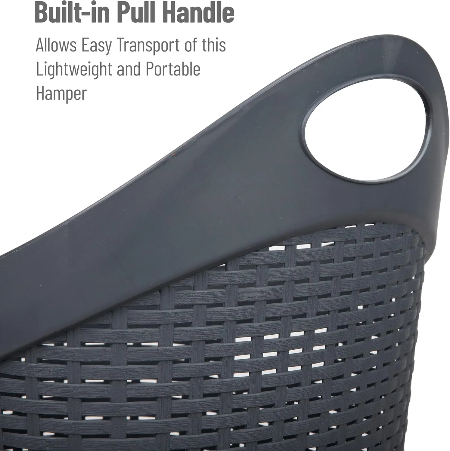 Mind Reader 60L Rolling Laundry Hamper, Clothes Basket, Wheels, Wicker Style, Plastic, 19.5"L x 14.75"W x 29.25"H, Grey