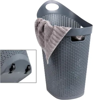 Mind Reader 60L Rolling Laundry Hamper, Clothes Basket, Wheels, Wicker Style, Plastic, 19.5"L x 14.75"W x 29.25"H, Grey