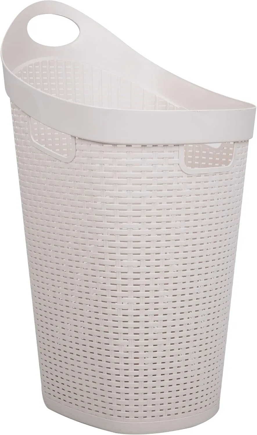 Mind Reader 60L Rolling Laundry Hamper, Clothes Basket, Wheels, Wicker Style, Plastic, 19.5"L x 14.75"W x 29.25"H, Ivory