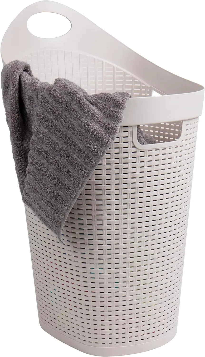 Mind Reader 60L Rolling Laundry Hamper, Clothes Basket, Wheels, Wicker Style, Plastic, 19.5"L x 14.75"W x 29.25"H, Ivory