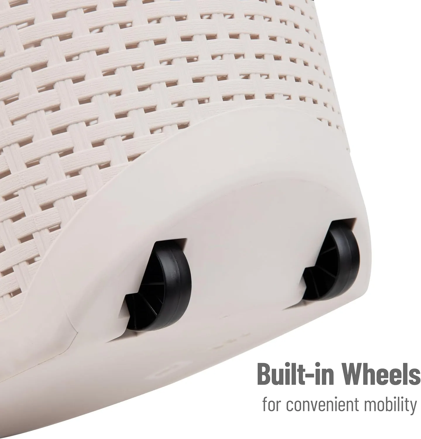Mind Reader 60L Rolling Laundry Hamper, Clothes Basket, Wheels, Wicker Style, Plastic, 19.5"L x 14.75"W x 29.25"H, Ivory