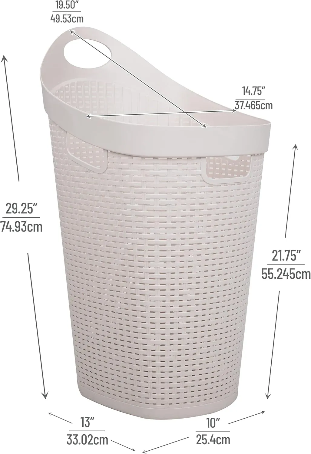 Mind Reader 60L Rolling Laundry Hamper, Clothes Basket, Wheels, Wicker Style, Plastic, 19.5"L x 14.75"W x 29.25"H, Ivory