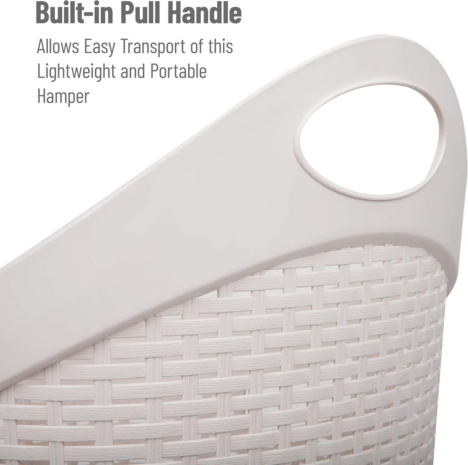 Mind Reader 60L Rolling Laundry Hamper, Clothes Basket, Wheels, Wicker Style, Plastic, 19.5"L x 14.75"W x 29.25"H, Ivory