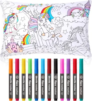 Mindsoft Coloring Craft Coloring Pillowcase Unicorn Pillowcase with 12 Pcs Markers Pens for Decoration Supplies Craft, 28.7 x 19.7 Inch