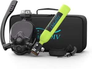 Mini Scuba Tank with Full Face Snorkel Mask, DOT Certified Portable Diving Cylinder Supports Breath with Nose and Mouth, with Diving Camera Mount Anti-Leak and Anti-Fog
