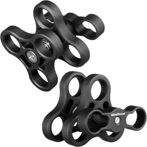 MINIFOCUS 2PCS 1'' Aluminum Triple Holes Ball Clamp Mount for Underwater Diving Light Arms Tray System, Photography Diving Camera, 360° Clip for GoPro Action Camera Flashlight Arms System