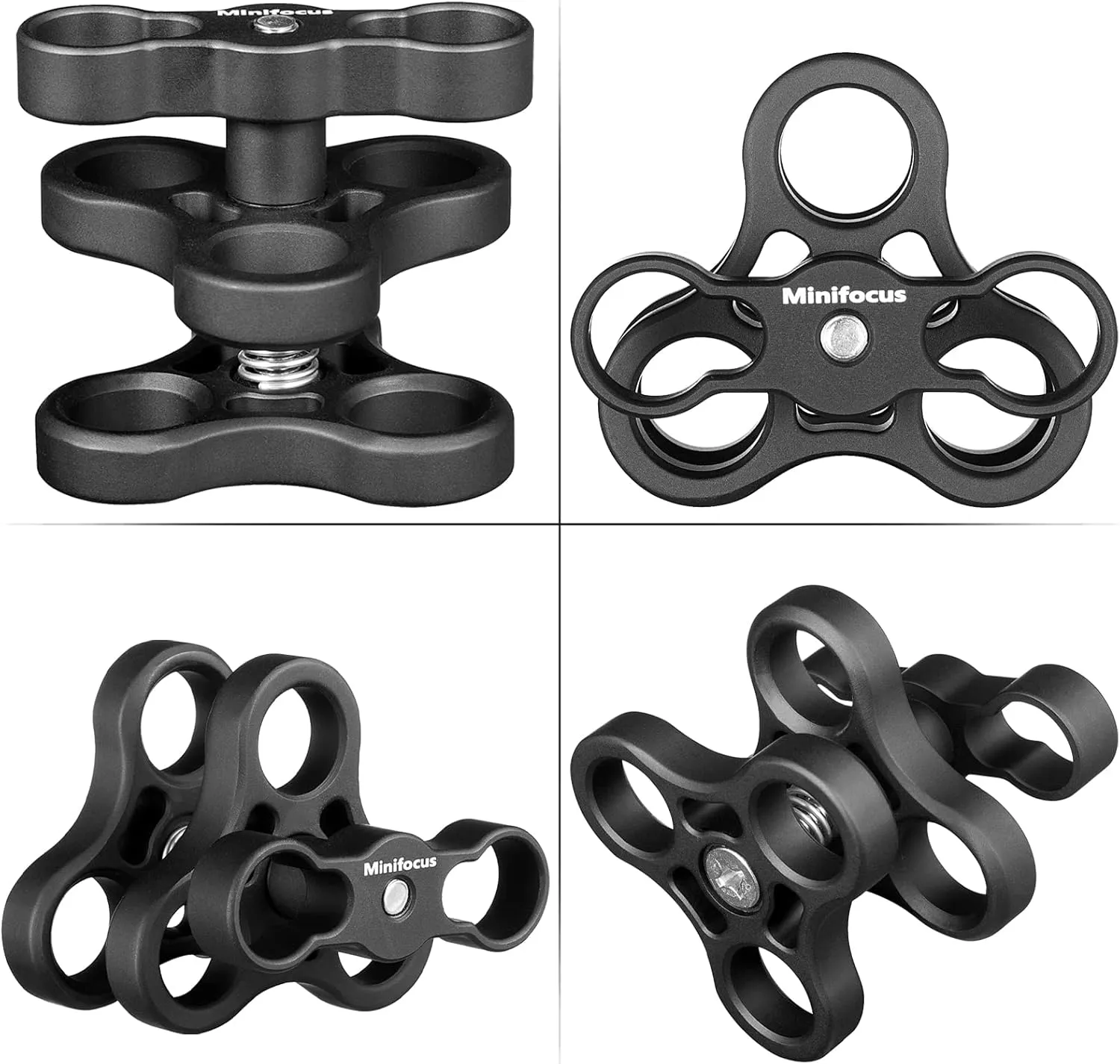 MINIFOCUS 2PCS 1'' Aluminum Triple Holes Ball Clamp Mount for Underwater Diving Light Arms Tray System, Photography Diving Camera, 360° Clip for GoPro Action Camera Flashlight Arms System