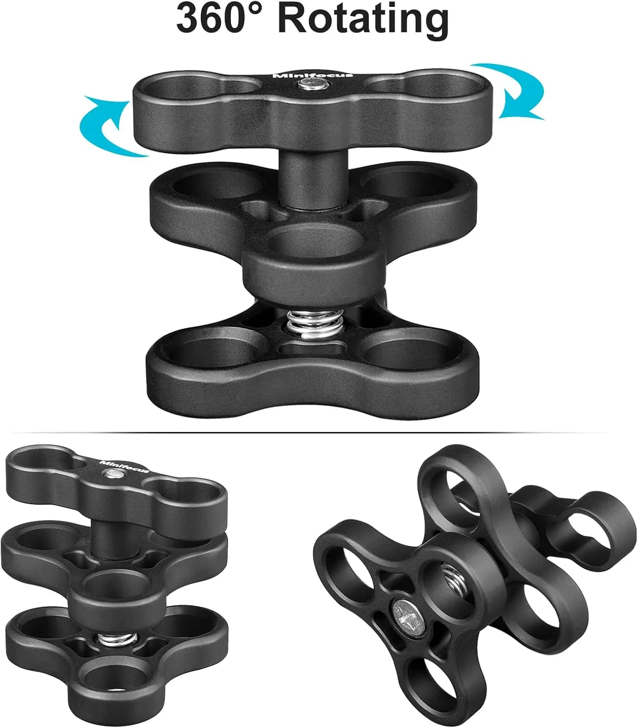 MINIFOCUS 2PCS 1'' Aluminum Triple Holes Ball Clamp Mount for Underwater Diving Light Arms Tray System, Photography Diving Camera, 360° Clip for GoPro Action Camera Flashlight Arms System