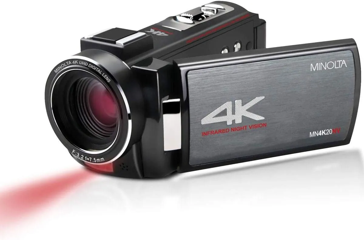 Minolta 4K Ultra HD 30 Mega Pixels Night Vision Digital Camcorder, MN4K20NV