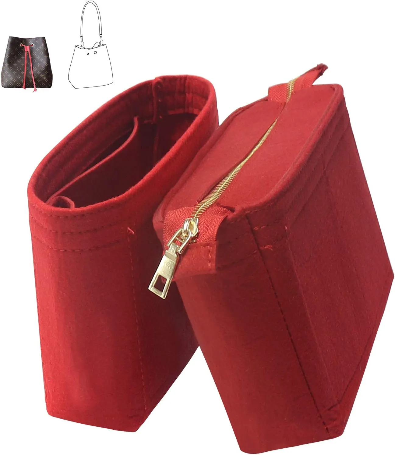 MISIXILE Bag Organizer, Bag Shaper Purse Insert Felt Organizer Fit in NeoNoe Noé and other Bucket Bags - red