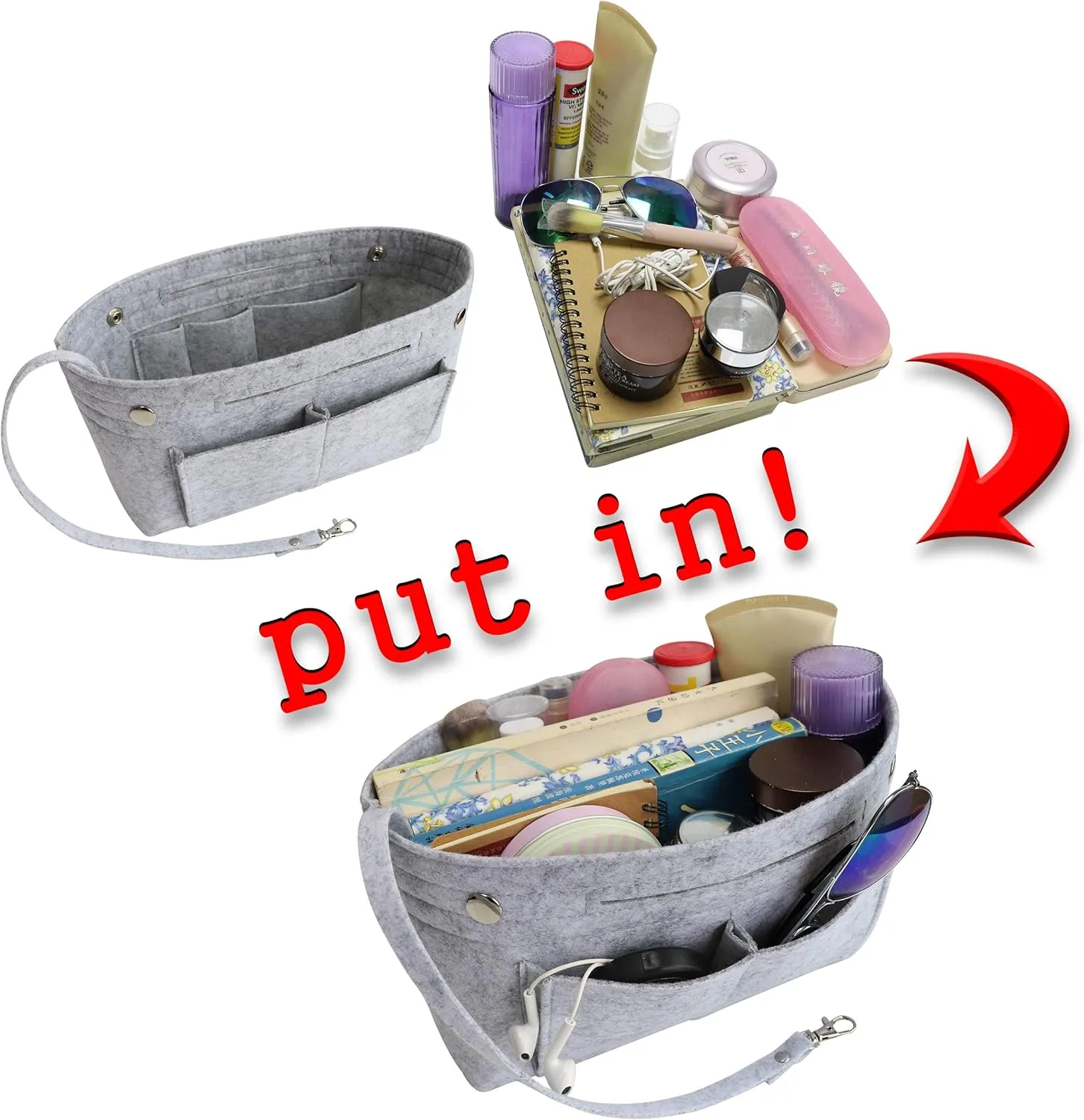 MISIXILE Felt Purse Organizer Insert Handbag Organizer,Tote Bag in Bag Organizer Fits Speedy Neverfull with Handles Keychain