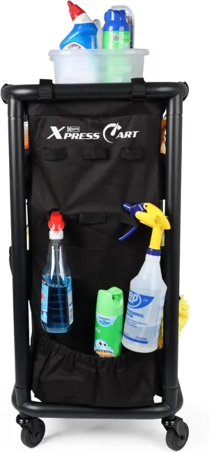 Mobile Maintenance Cart with Rolling Wheels, Black Bag, Compact Steel Frame, Matte Black Finish