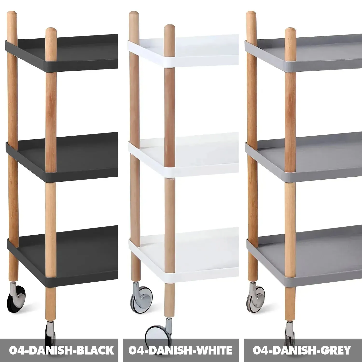 Modern Plastic Wheeled Trolley Side Table DANISH 3
