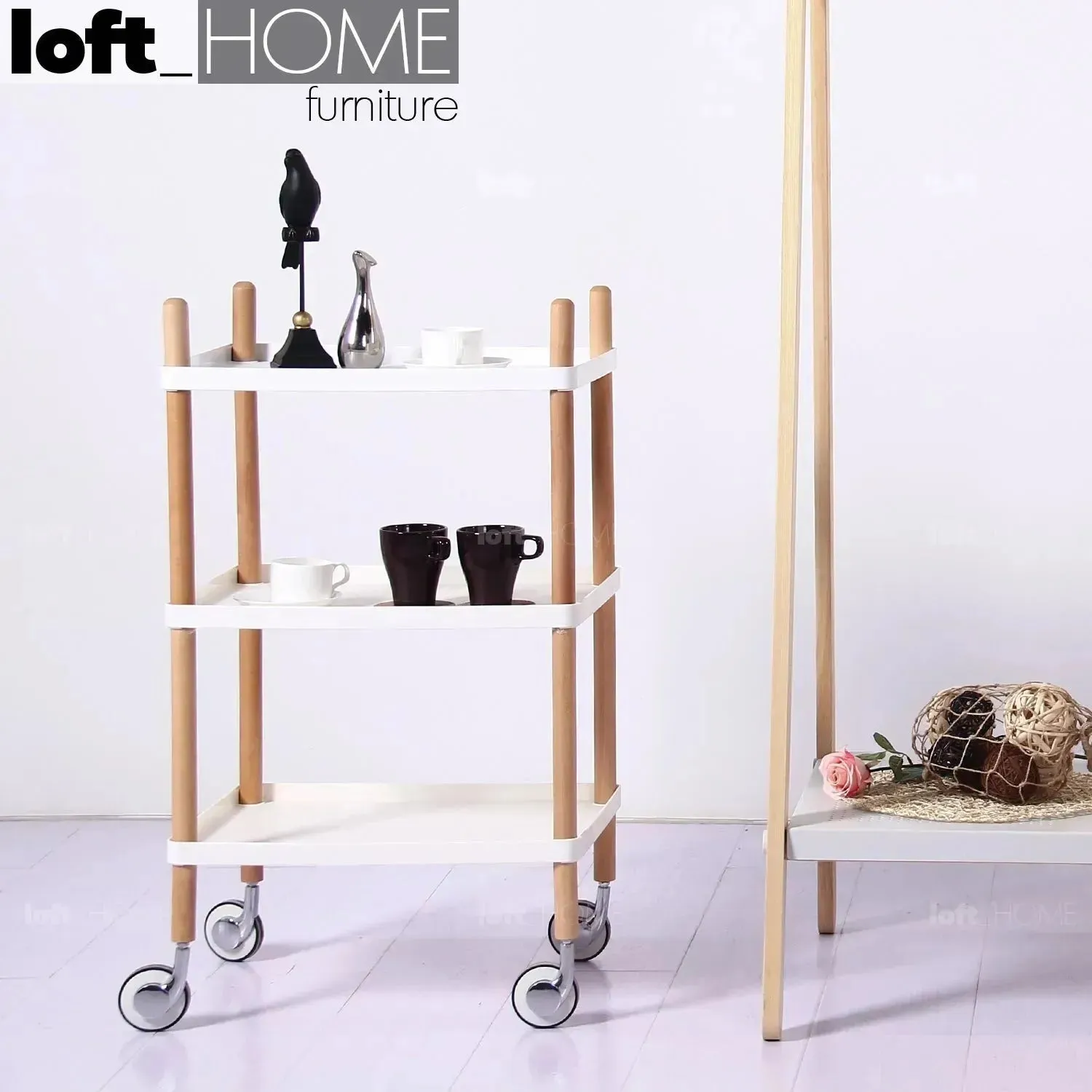 Modern Plastic Wheeled Trolley Side Table DANISH 3