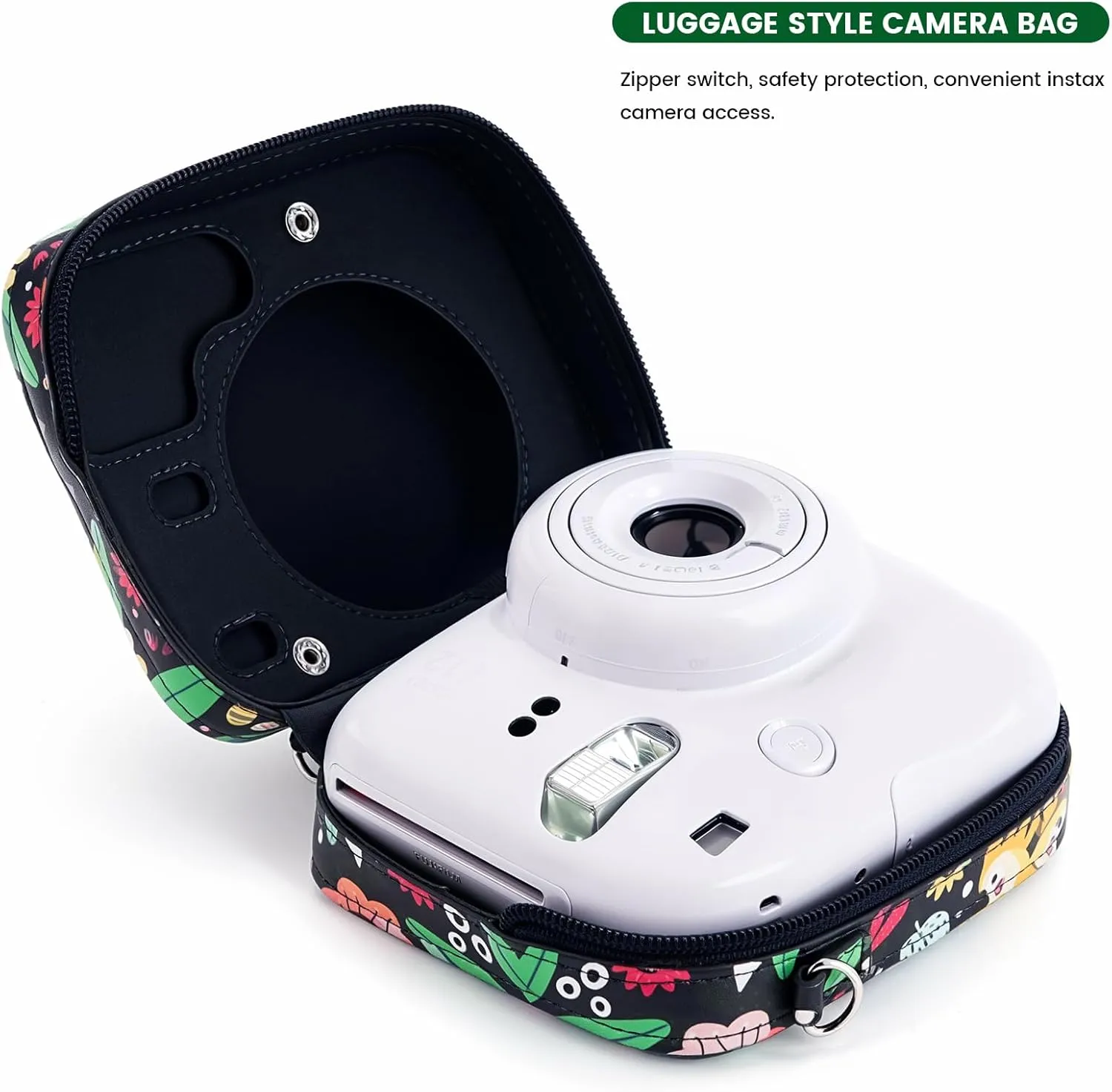 molshine Instant Mini 12 Case Travel Camera Protective All-in-one Bag Compatible with Fujifilm Instax Mini 11/9/8,PU Leather Cover with Photos Pocket Adjustable Strap (Woodpecker)