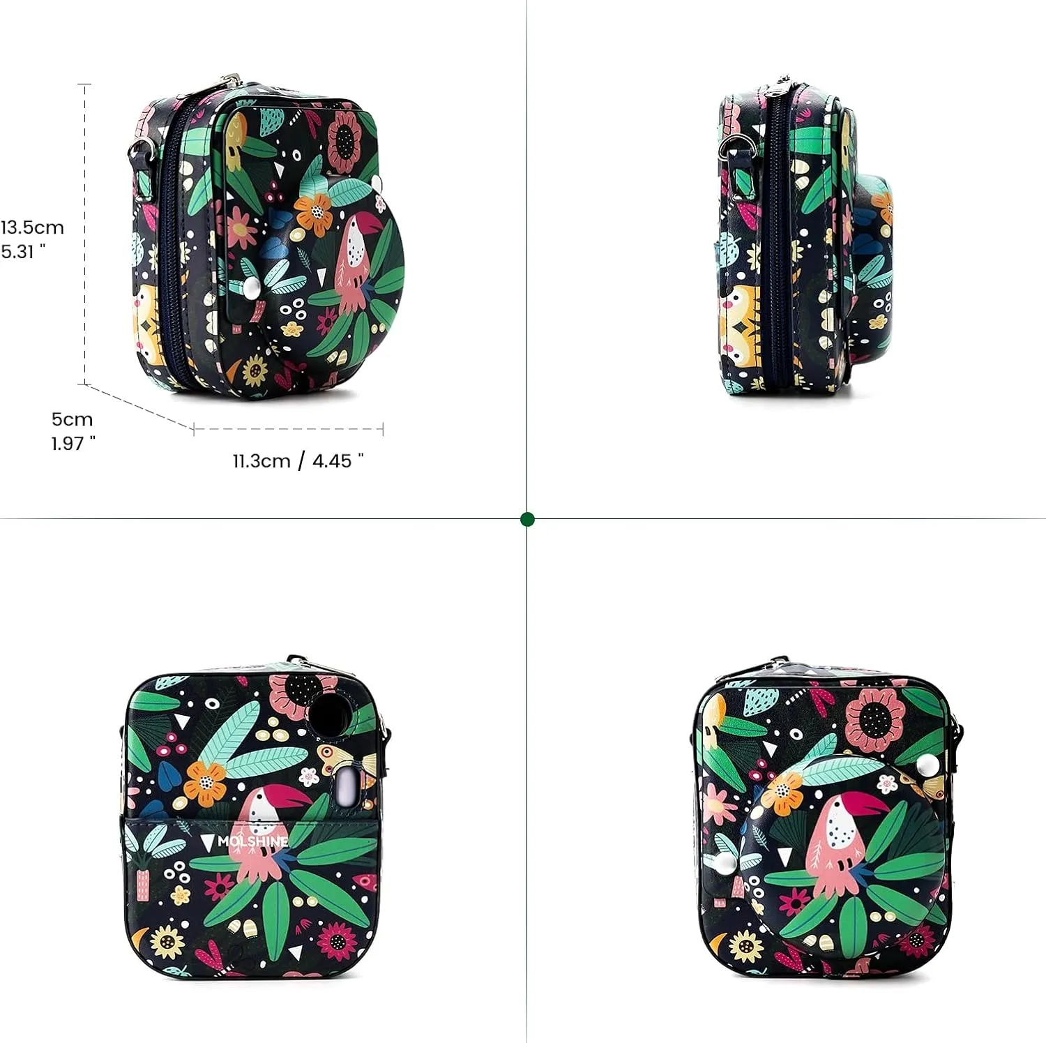 molshine Instant Mini 12 Case Travel Camera Protective All-in-one Bag Compatible with Fujifilm Instax Mini 11/9/8,PU Leather Cover with Photos Pocket Adjustable Strap (Woodpecker)