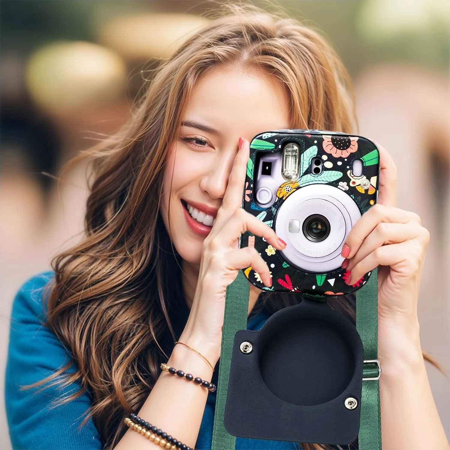 molshine Instant Mini 12 Case Travel Camera Protective All-in-one Bag Compatible with Fujifilm Instax Mini 11/9/8,PU Leather Cover with Photos Pocket Adjustable Strap (Woodpecker)