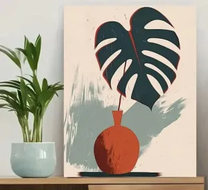 Monstera Leaf in Orange Vase Art Print