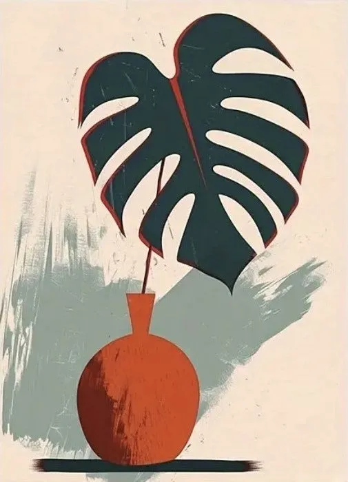 Monstera Leaf in Orange Vase Art Print