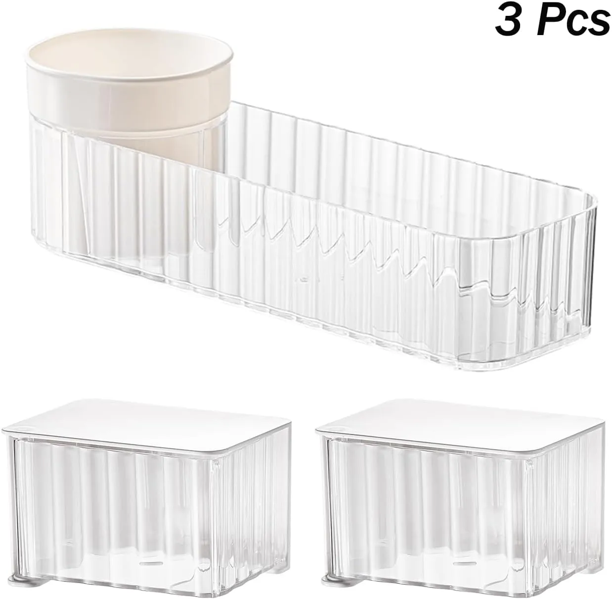 MORNITE 3 Pcs Bathroom Organizer for Qtips, Cotton Pads, Swabs, Makeup Sponges. Cosmetic Skincare Perfume Storage Holder Tray Set for Inside Mirror Cabinets Vanity