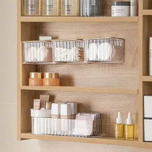 MORNITE 3 Pcs Bathroom Organizer for Qtips, Cotton Pads, Swabs, Makeup Sponges. Cosmetic Skincare Perfume Storage Holder Tray Set for Inside Mirror Cabinets Vanity
