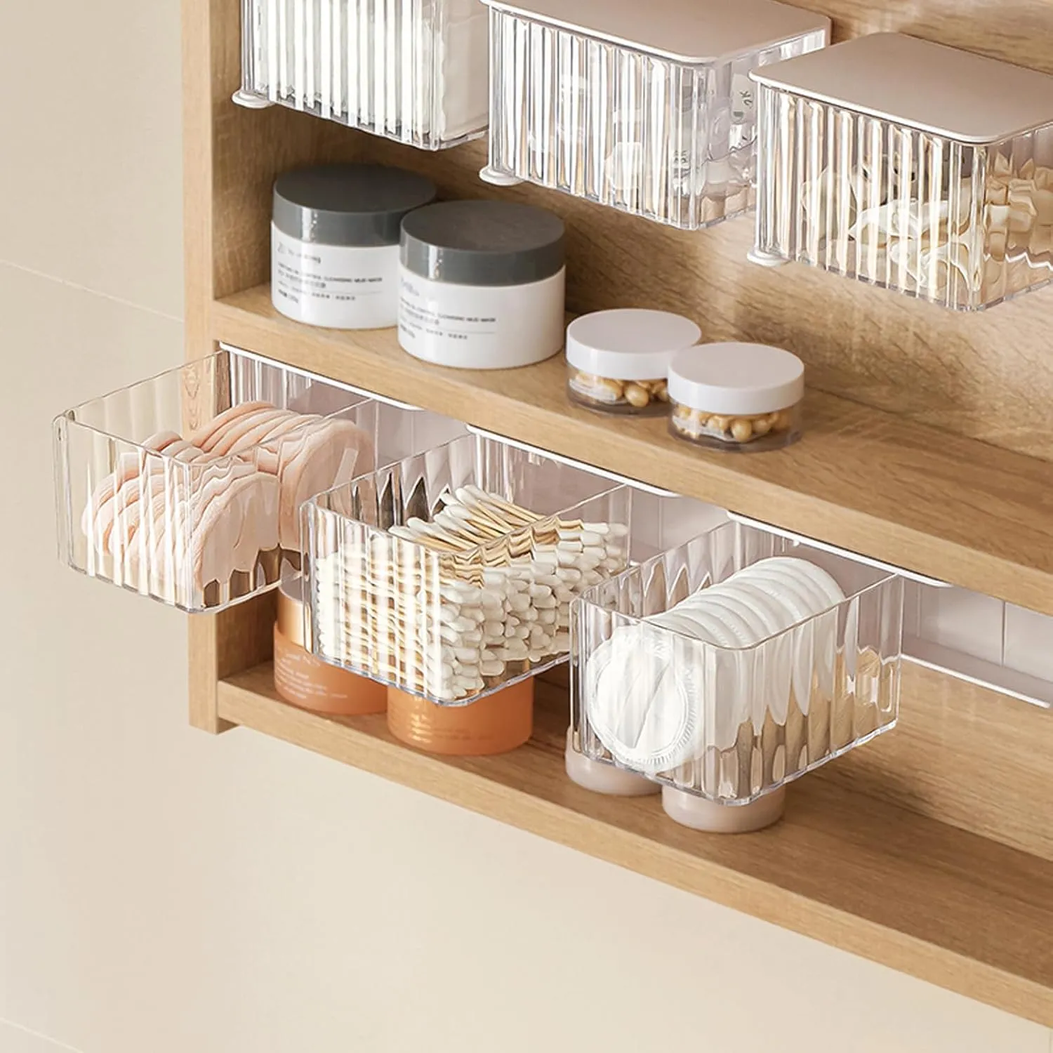 MORNITE 3 Pcs Bathroom Organizer for Qtips, Cotton Pads, Swabs, Makeup Sponges. Cosmetic Skincare Perfume Storage Holder Tray Set for Inside Mirror Cabinets Vanity