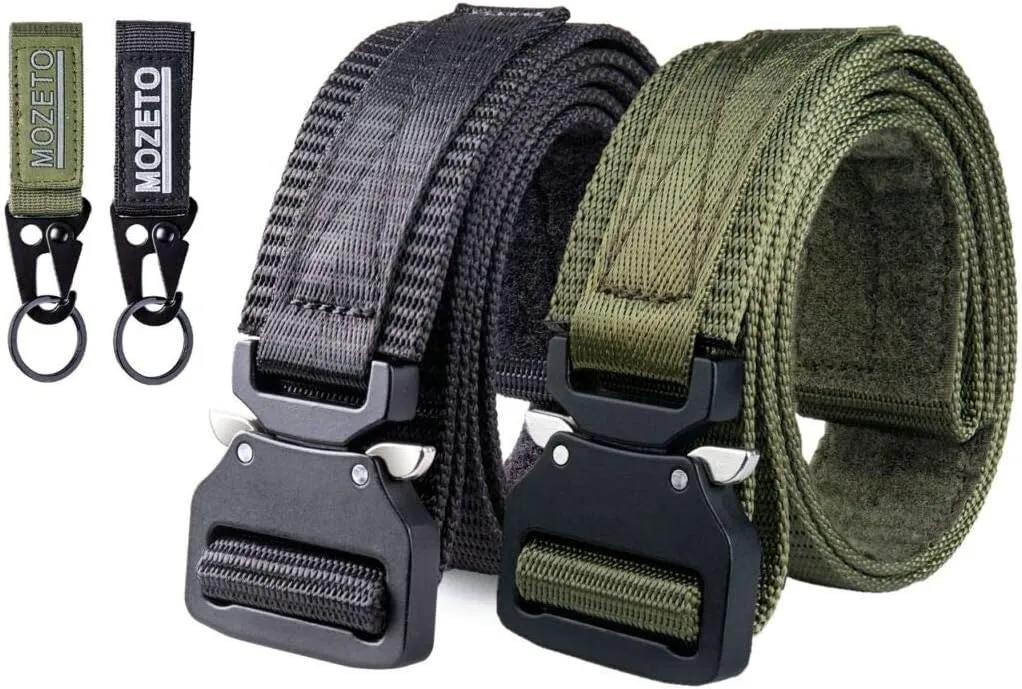 MOZETO Tactical Belt, 2 PCS Hiking Work Nylon Web Belt with Heavy Duty Quick Release Buckle