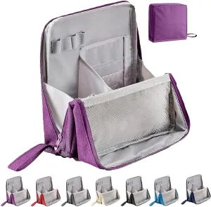Multi-Purpose Large Capacity Oxford Cloth Standing Makeup Bag - Waterproof Cosmetic Organizer with Compartments, Travel Toiletry Bag, Black Standing Makeup Pouch for Storage (Purple)
