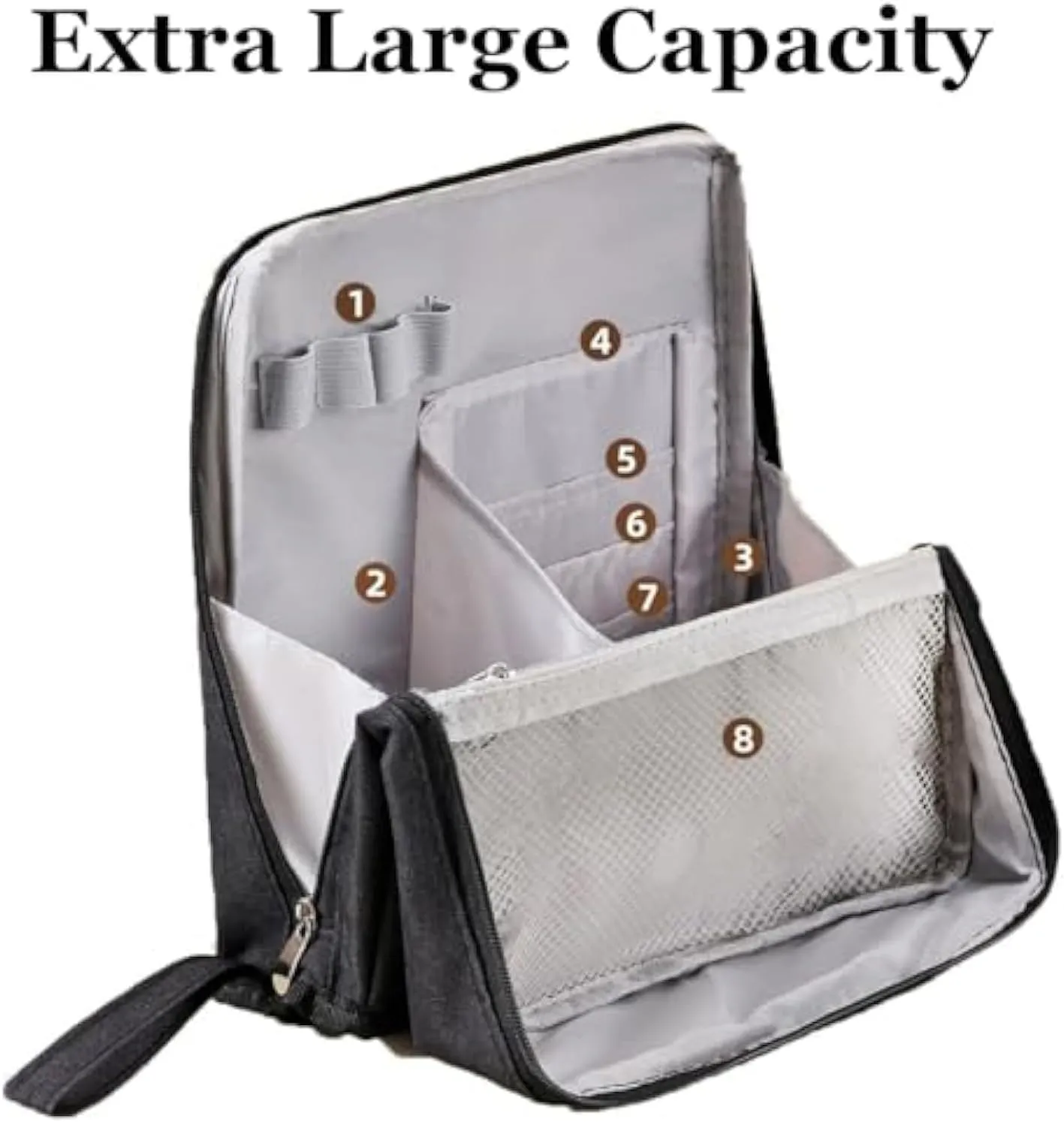 Multi-Purpose Large Capacity Oxford Cloth Standing Makeup Bag - Waterproof Cosmetic Organizer with Compartments, Travel Toiletry Bag, Black Standing Makeup Pouch for Storage (Purple)