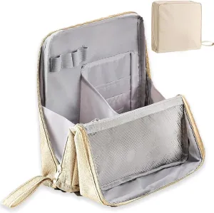 Multi-purpose Large Capacity Oxford Cloth Standing Makeup Bag, Waterproof Makeup Organizer Bag with Compartments, Portable Toiletry Bag for Makeup Brushes for Travel or Home Use (Beige)
