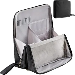 Multi-purpose Large Capacity Oxford Cloth Standing Makeup Bag, Waterproof Makeup Organizer Bag with Compartments, Portable Toiletry Bag for Makeup Brushes for Travel or Home Use (black)