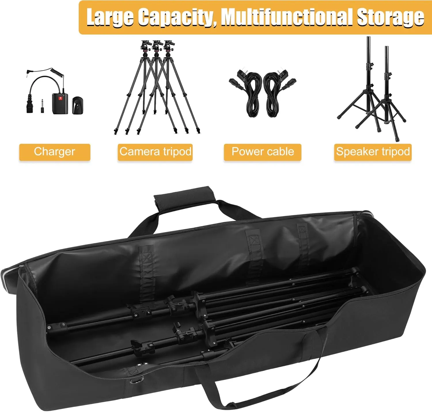 Multifunctional Tripod Bag 45 X 10 X 10 Inches / 114 X 25 X 25 cm Heavy Duty Tripod Carrying Case with Handle for Lights, Speakers, Cameras, Booms, Microphone Stands, Black