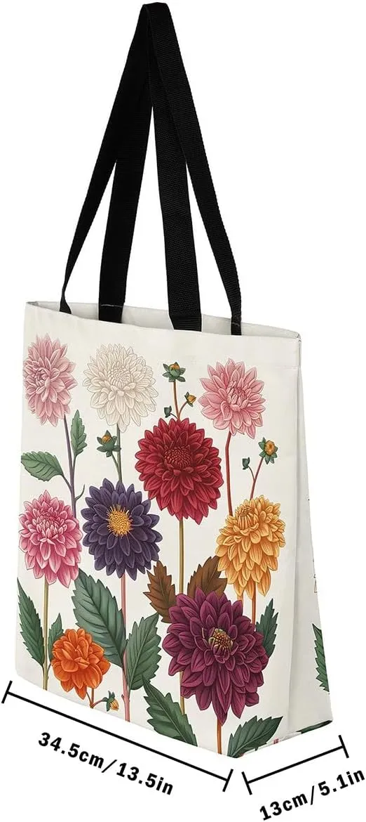 Mushroom Canvas Tote Bag for Women,Botanical Reusable Grocery Shoulder Bag Plant Leaves Travel Toiletry Bag