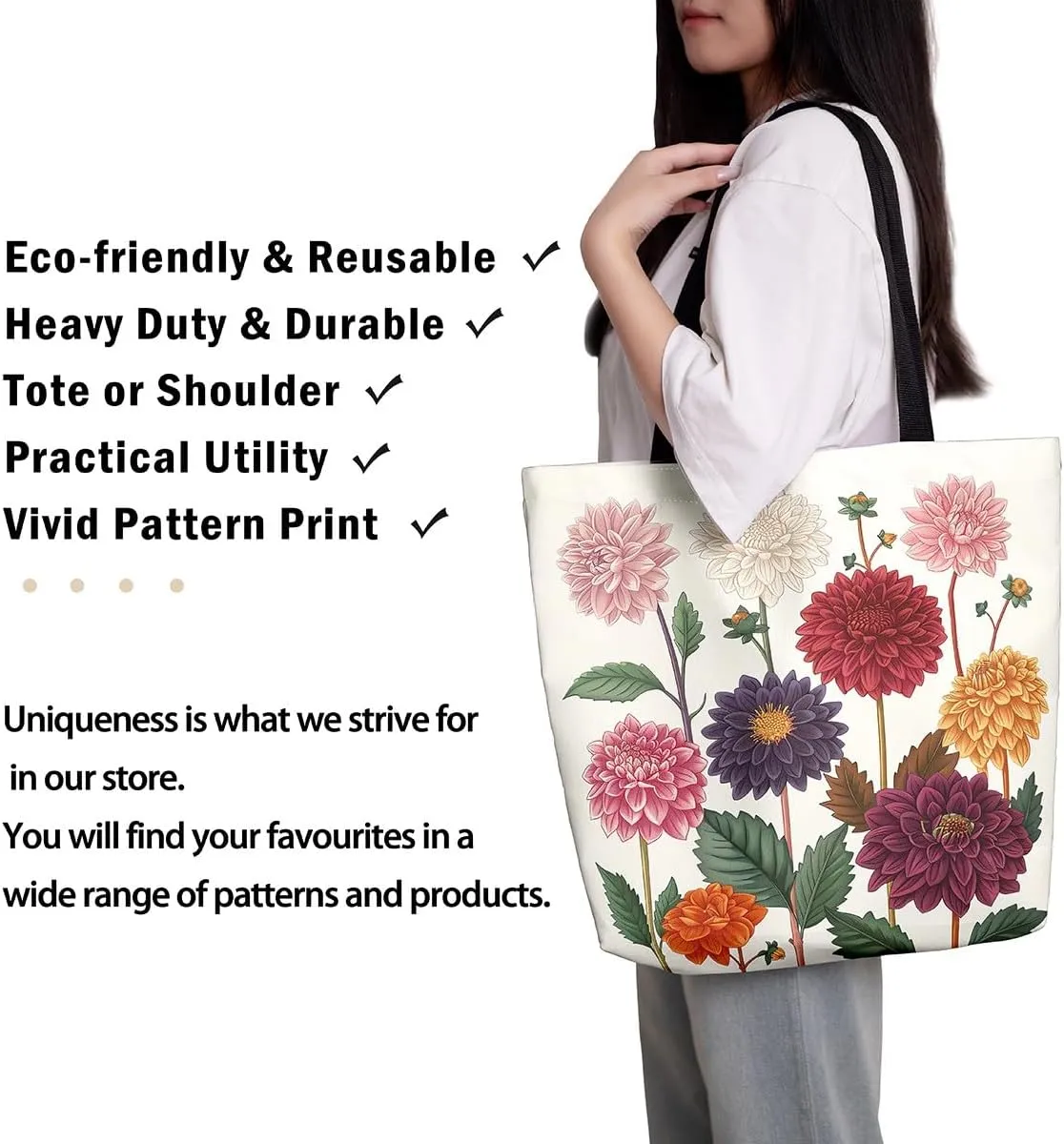 Mushroom Canvas Tote Bag for Women,Botanical Reusable Grocery Shoulder Bag Plant Leaves Travel Toiletry Bag