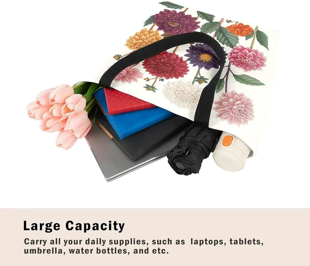 Mushroom Canvas Tote Bag for Women,Botanical Reusable Grocery Shoulder Bag Plant Leaves Travel Toiletry Bag