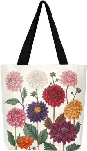 Mushroom Canvas Tote Bag for Women,Botanical Reusable Grocery Shoulder Bag Plant Leaves Travel Toiletry Bag