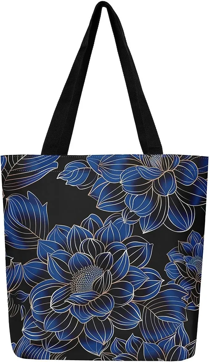 Mushroom Canvas Tote Bag for Women,Botanical Reusable Grocery Shoulder Bag Plant Leaves Travel Toiletry Bag