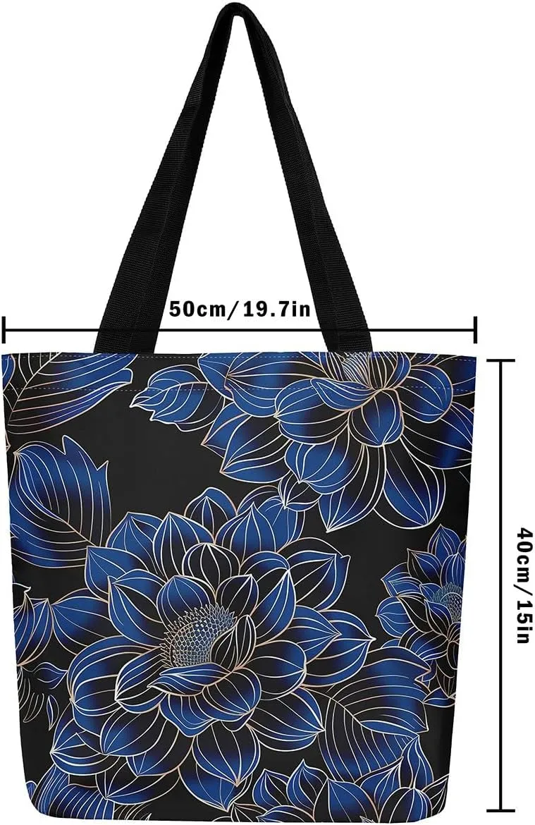 Mushroom Canvas Tote Bag for Women,Botanical Reusable Grocery Shoulder Bag Plant Leaves Travel Toiletry Bag
