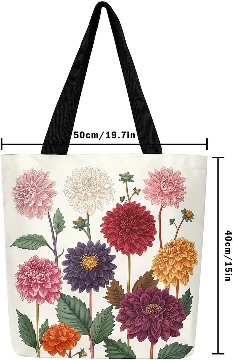 Mushroom Canvas Tote Bag for Women,Botanical Reusable Grocery Shoulder Bag Plant Leaves Travel Toiletry Bag