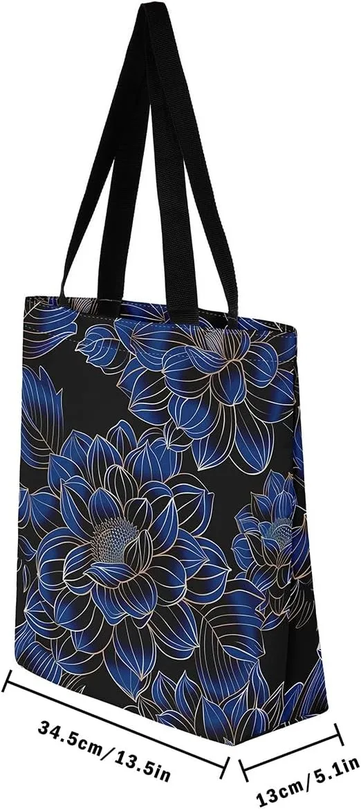 Mushroom Canvas Tote Bag for Women,Botanical Reusable Grocery Shoulder Bag Plant Leaves Travel Toiletry Bag